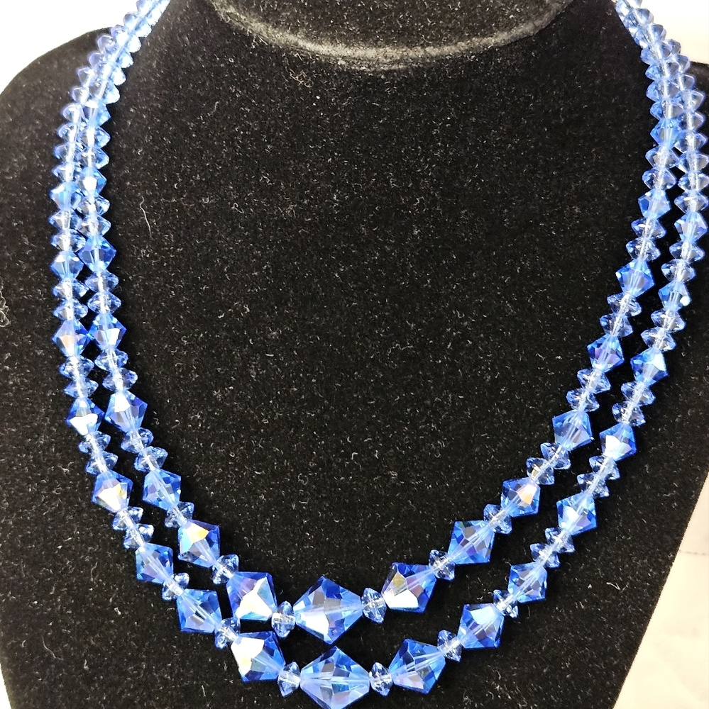 Vintage blue crystal aurora borealis 2 strand